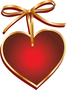 a red heart with gold ribbon